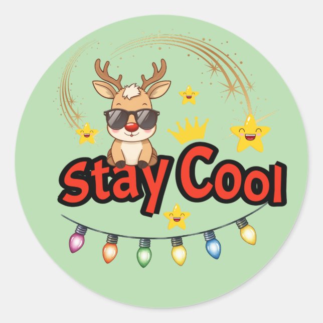 Adesivo Redondo Stay Cool Christmas Reindeer Sticker (Frente)