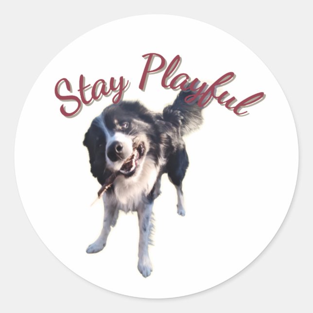 Adesivo Redondo Stay Playful Dog Sticker (Frente)