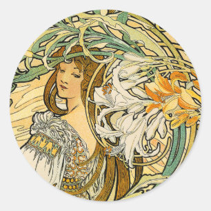 Adesivo Redondo Stcker: Mucha - Língua das Flores