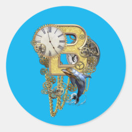 Adesivo Redondo Steampunk Birthday - letra B