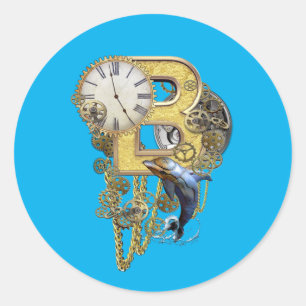 Adesivo Redondo Steampunk Birthday - letra B