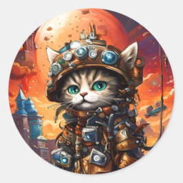 Adesivo Redondo Steampunk Cat I