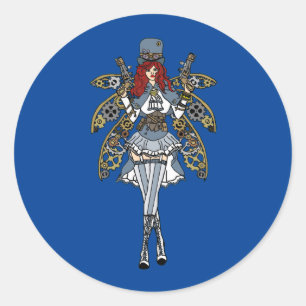 Adesivo Redondo Steampunk Faerie Gal Sticker