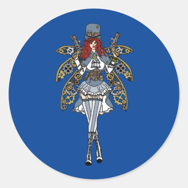 Adesivo Redondo Steampunk Faerie Gal Sticker (Frente)