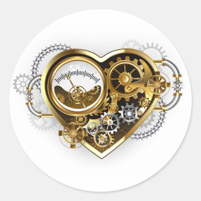 Adesivo Redondo Steampunk Heart with a Manometer (Frente)