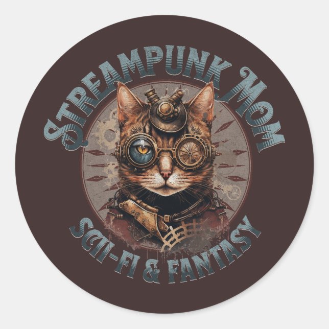 Adesivo Redondo Steampunk Mãe Cat (Frente)