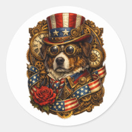 Adesivo Redondo Steampunk Patriotic Dog