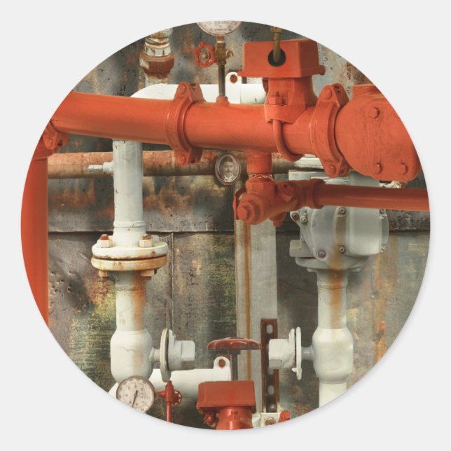Adesivo Redondo Steampunk - Red pipe headache (Frente)
