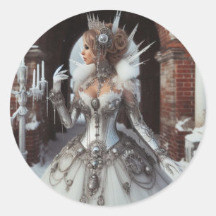 Adesivo Redondo Steampunk Victorian Industrial Winter Ice Queen