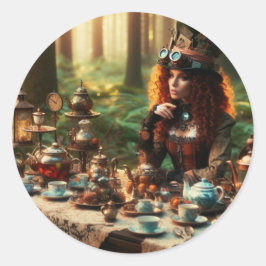 Adesivo Redondo Steampunk Vintage Victorian Lady Mad Hatter