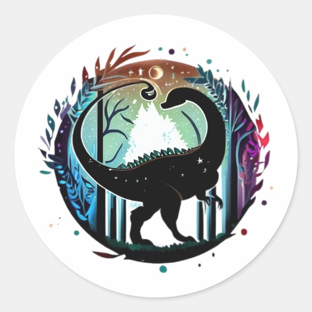 Adesivo Redondo Stegosaurus Dinossaur Forest Design (Frente)