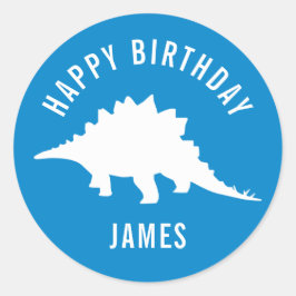 Adesivo Redondo Stegosaurus Happy Birthday Party Sticker