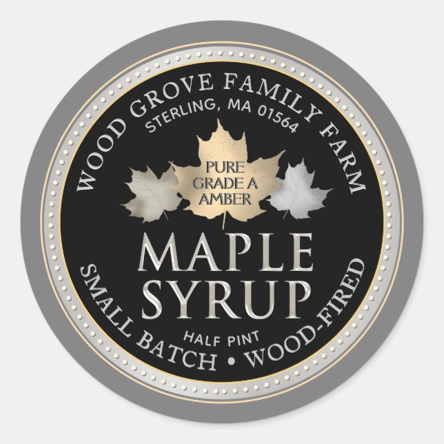 Adesivo Redondo Sterling Label Small Batch Maple Syrup Gold Leaf (Frente)