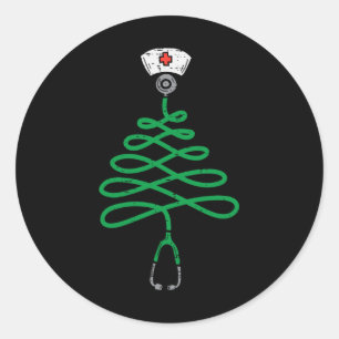 Adesivo Redondo Stethoscope Árvore de Natal Enfermeira de Natal T