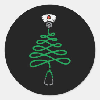 Adesivo Redondo Stethoscope Árvore de Natal Enfermeira de Natal T