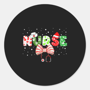 Adesivo Redondo Stethoscope de Natal para Mulheres Enfermeira Coqu