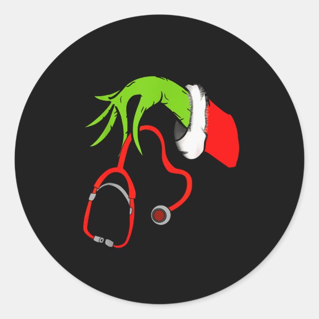 Adesivo Redondo Stethoscope Santa Funny Christmas Xmas Nurse Nursi (Frente)