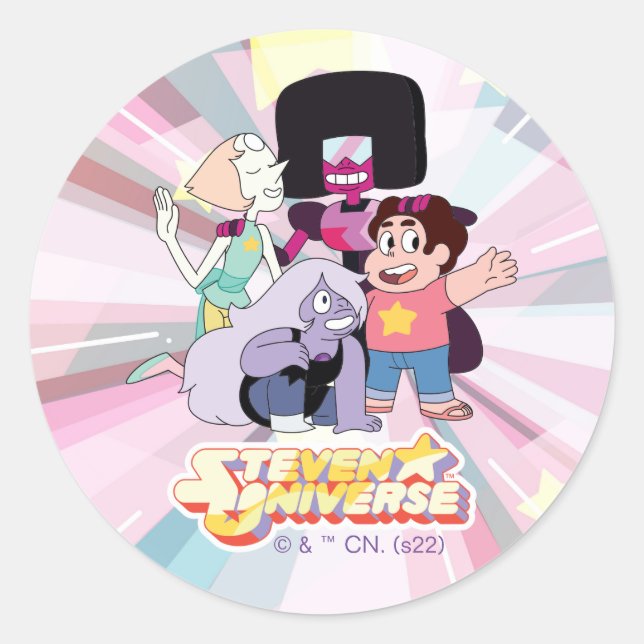 Adesivo Redondo Steven Universe | Grupo Crystal Gem Huddle (Frente)