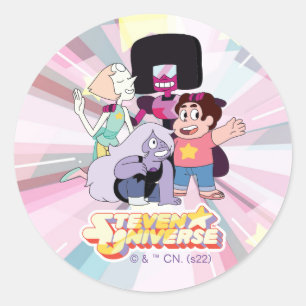 Adesivo Redondo Steven Universe   Grupo Crystal Gem Huddle
