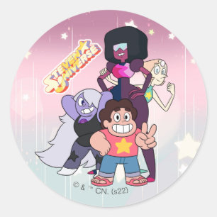 Adesivo Redondo Steven Universe   Grupo Crystal Gem Pose