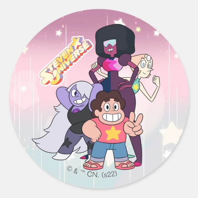 Adesivo Redondo Steven Universe | Grupo Crystal Gem Pose (Frente)