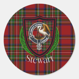 Adesivo Redondo Stewart Scottish Clan Tartan & Crest