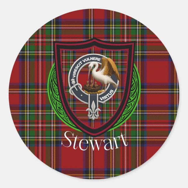 Adesivo Redondo Stewart Scottish Clan Tartan & Crest (Frente)