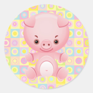 Adesivo Redondo Stic de padrão rosa de porco Kawaii