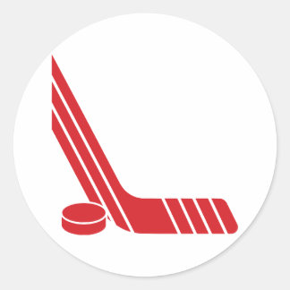 Adesivo Redondo Stick de hóquei no gelo e puck vermelho minimalist