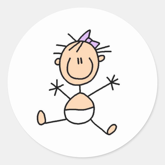 Adesivo Redondo Stick Figure Baby Girl Sticker (Frente)