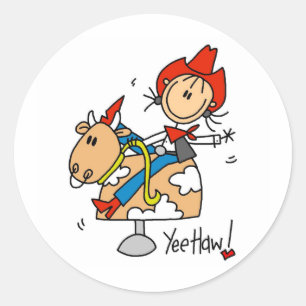 Adesivo Redondo Stick Figure Cowgirl Yee Haw Stickers