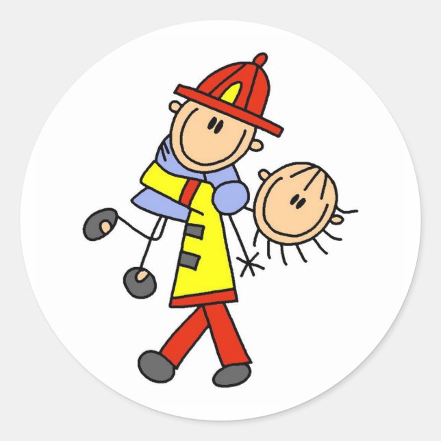 Adesivo Redondo Stick Figure Firefighter Saving Livers Stickers (Frente)