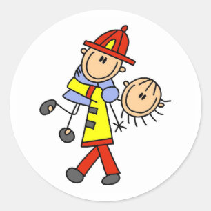 Adesivo Redondo Stick Figure Firefighter Saving Livers Stickers