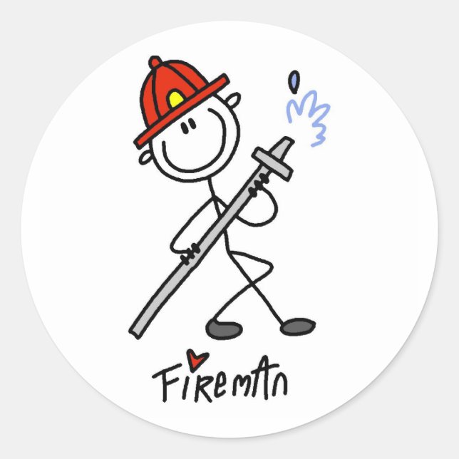 Adesivo Redondo Stick Figure Fireman (Frente)