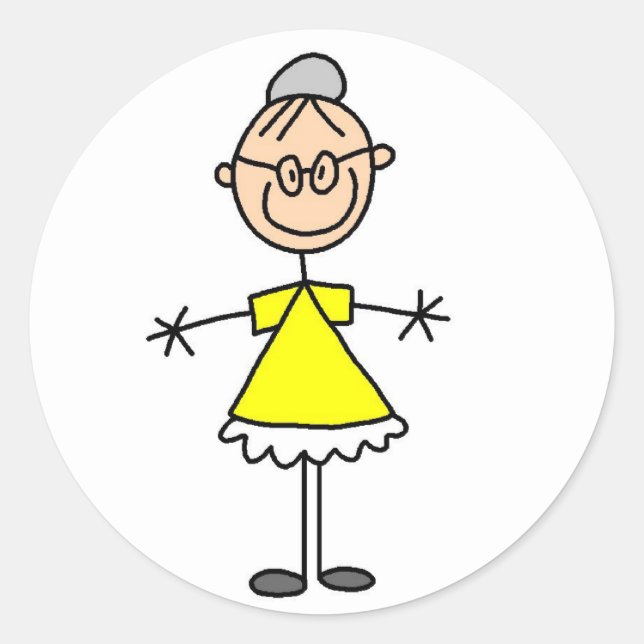 Adesivo Redondo Stick Figure Grandma Sticker (Frente)