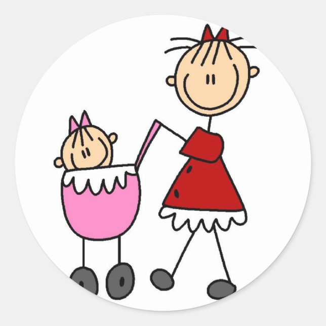 Adesivo Redondo Stick Figure Mãe E Baby Sticker (Frente)