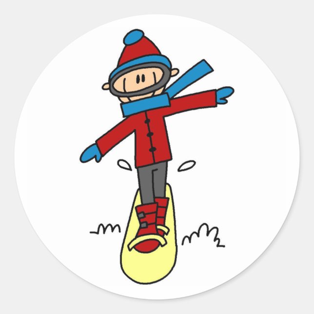 Adesivo Redondo Stick Figure Snowboard (Frente)