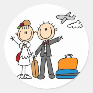 Adesivo Redondo Stick Figure Wedding Honeymoon T-shirts e presente