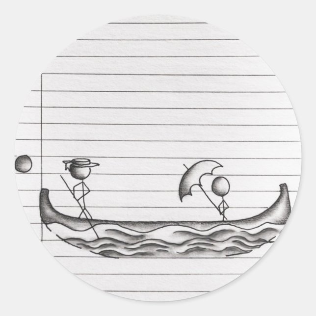 Adesivo Redondo Stick Figures num barco Gondola (Frente)