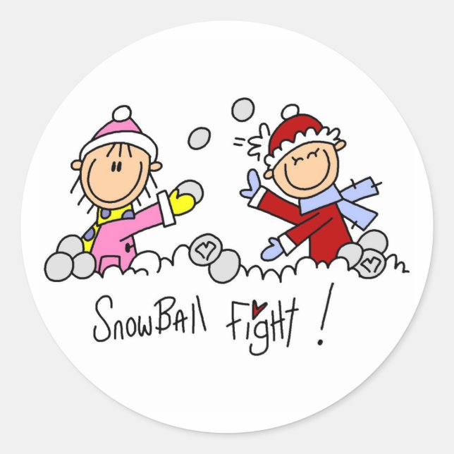 Adesivo Redondo Stick Figures Snowball Fight (Frente)