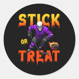 Adesivo Redondo Stick Or Treat Halloween Hockey Esqueleto do Jogad