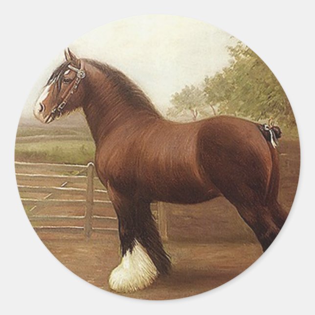 Adesivo Redondo Sticker Antique Bay Clydesdale Draft Horse Parade (Frente)