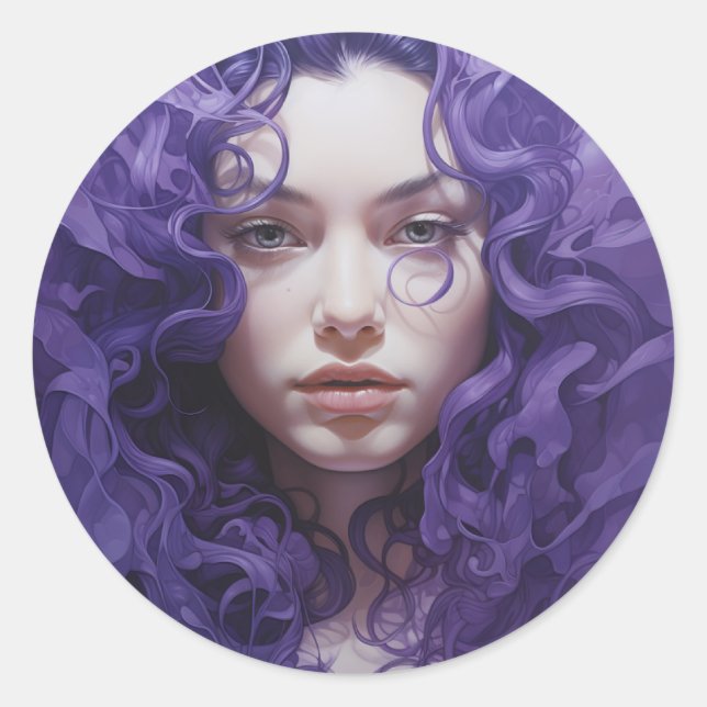 Adesivo Redondo Sticker Belleza morada ondulante (Frente)