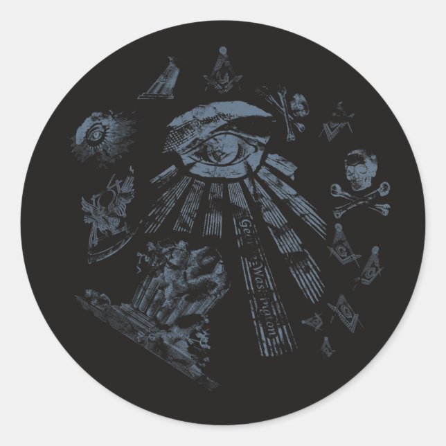 Adesivo Redondo Sticker Black Masonic Fantasy Blue (Frente)