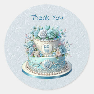 Adesivo Redondo Sticker Blue Cake Flowers