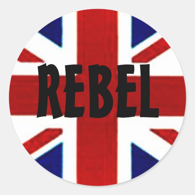 Adesivo Redondo Sticker britânico/Union Jack REBEL (Frente)