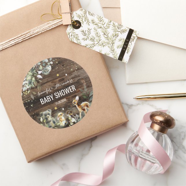 Adesivo Redondo Sticker Chá de fraldas Woodland (Presentear)