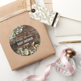 Adesivo Redondo Sticker Chá de fraldas Woodland