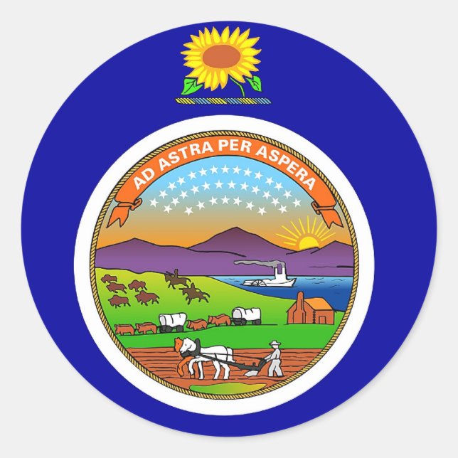 Adesivo Redondo Sticker com Bandeira do Kansas (Frente)