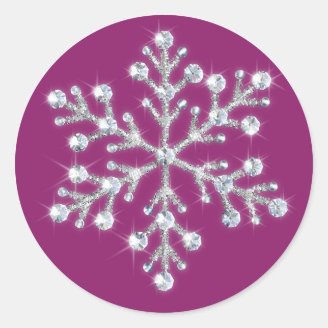 Adesivo Redondo Sticker cristalino com floco de neve (magenta) (Frente)